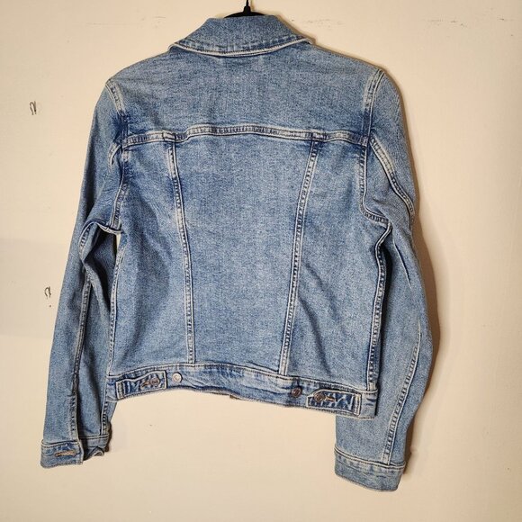 Levi's Denim Trucker Jacket Womens Sz S Blue Jean Coat Button Distressed Wash - Picture 2 of 7